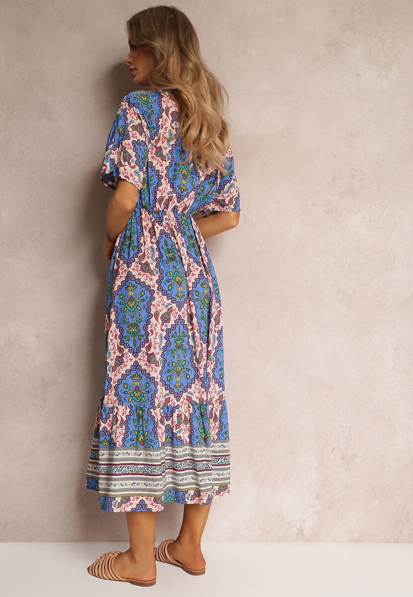 Rochie maxi bleumarin din viscoză cu elastic în talie și volan Cophine 3