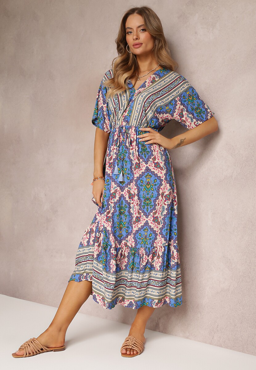 Rochie maxi bleumarin din viscoză cu elastic în talie și volan Cophine 2
