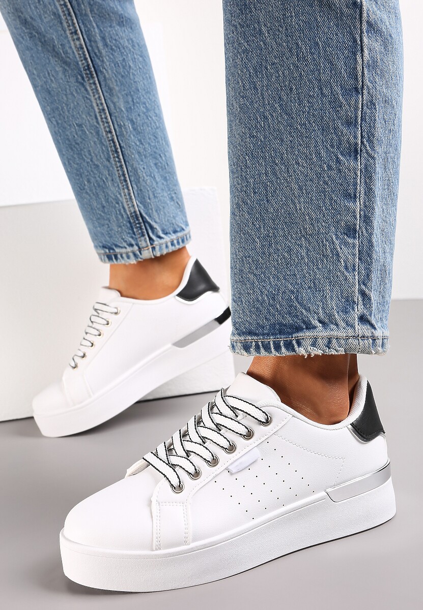 Białe Sneakersy na Ozdobnej Podeszwie z Cholewką przed Kostkę Zanota 2