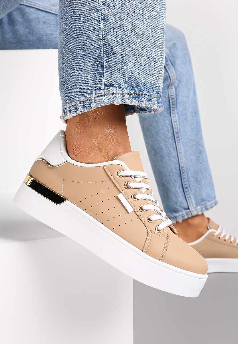 Ciemnobeżowe Sneakersy na Ozdobnej Podeszwie z Cholewką przed Kostkę Zanota 1