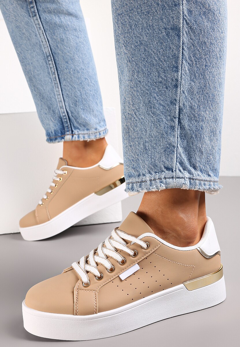 Ciemnobeżowe Sneakersy na Ozdobnej Podeszwie z Cholewką przed Kostkę Zanota 2