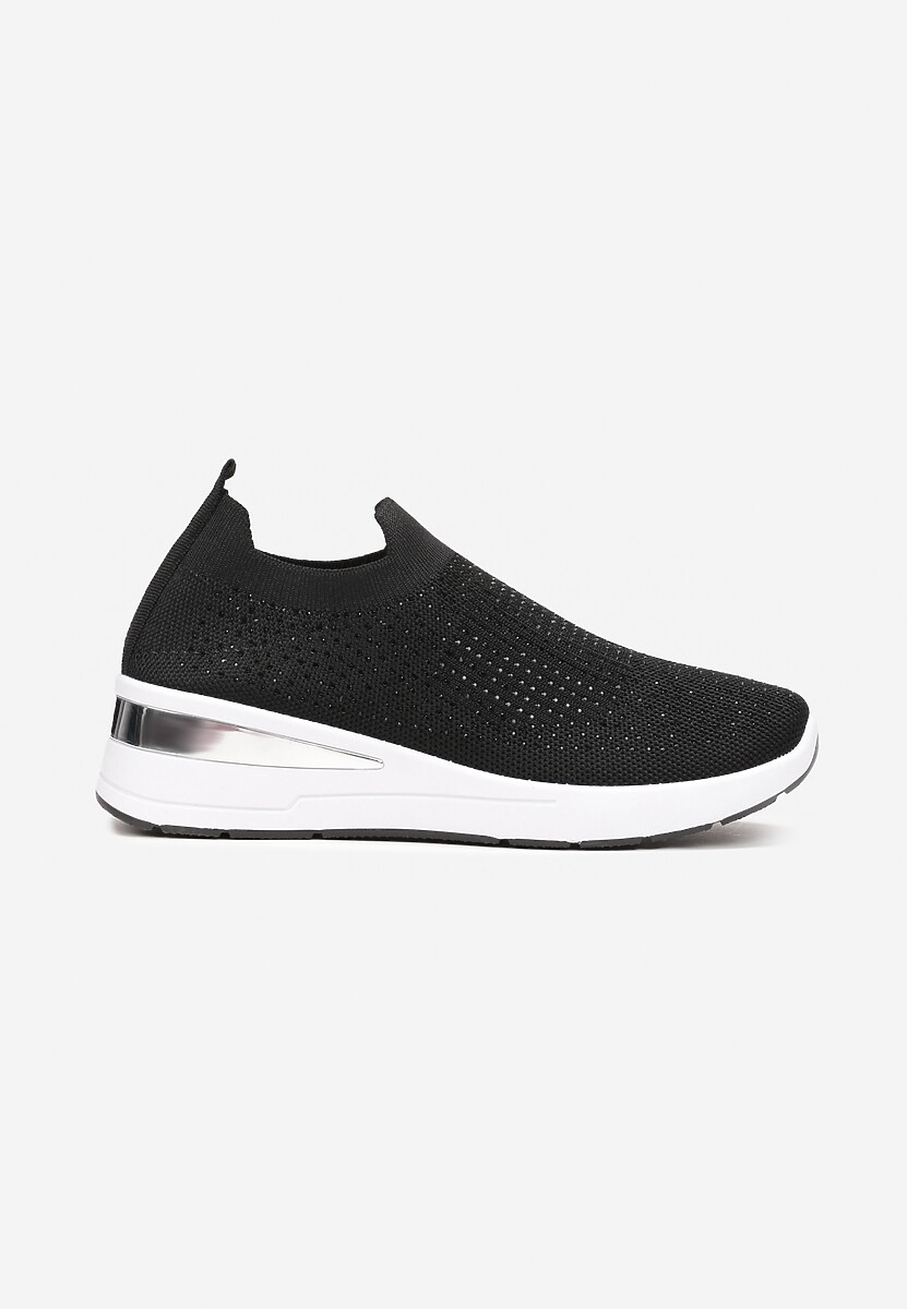 Czarne Wsuwane Sneakersy na Niskim Koturnie Zdobione Cyrkoniami Taslah 3