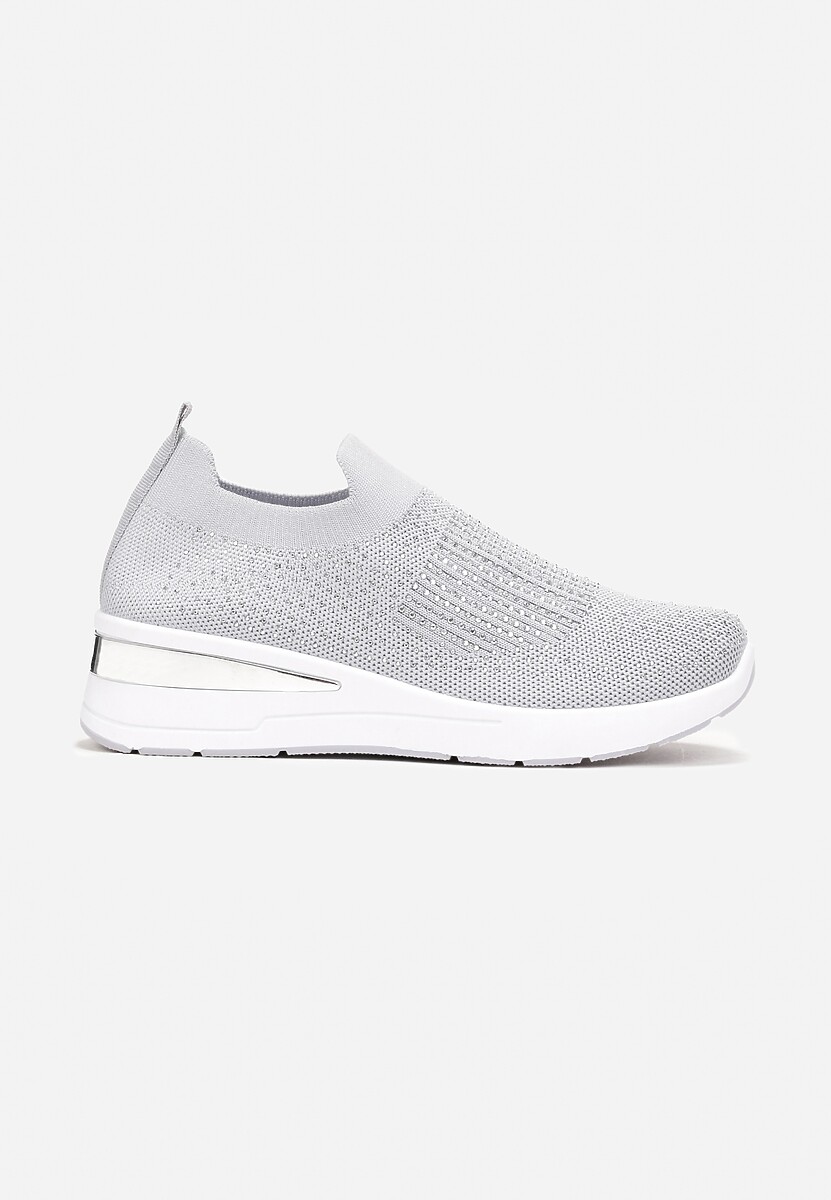 Szare Wsuwane Sneakersy na Niskim Koturnie Zdobione Cyrkoniami Taslah 3