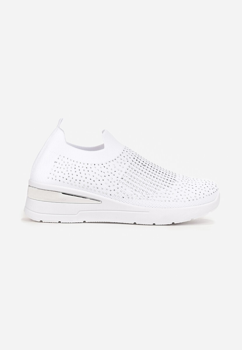 Białe Wsuwane Sneakersy na Niskim Koturnie Zdobione Cyrkoniami Taslah 3