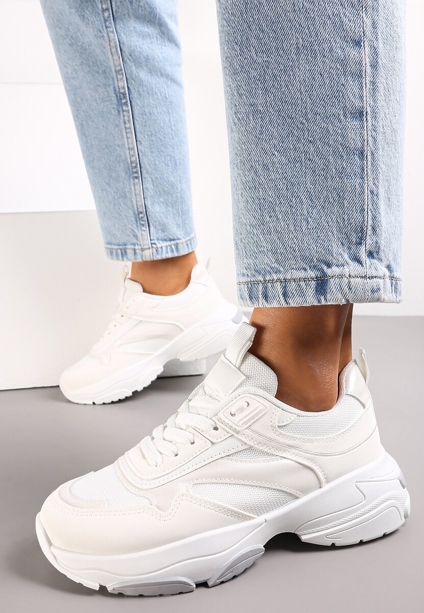 Białe Sneakersy z Metalicznymi Wstawkami na Grubej Podeszwie Tahara 2