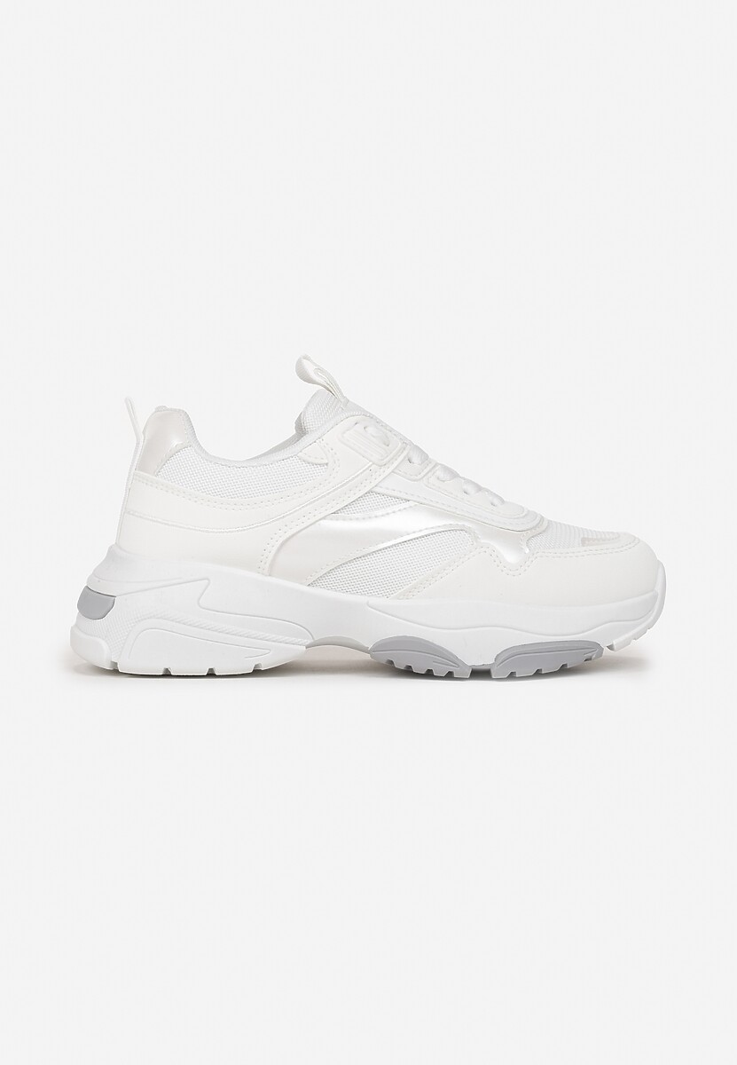 Białe Sneakersy z Metalicznymi Wstawkami na Grubej Podeszwie Tahara 3