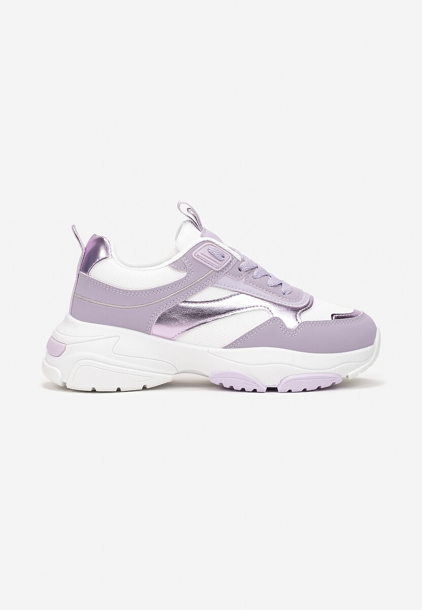 Fioletowe Sneakersy z Metalicznymi Wstawkami na Grubej Podeszwie Tahara 3