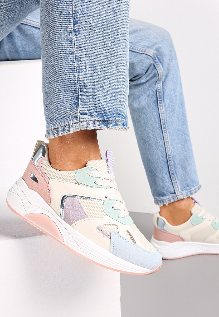Biało-Różowe Sneakersy na Grubej Podeszwie z Ozdobnymi Wstawkami Faidneesi 1