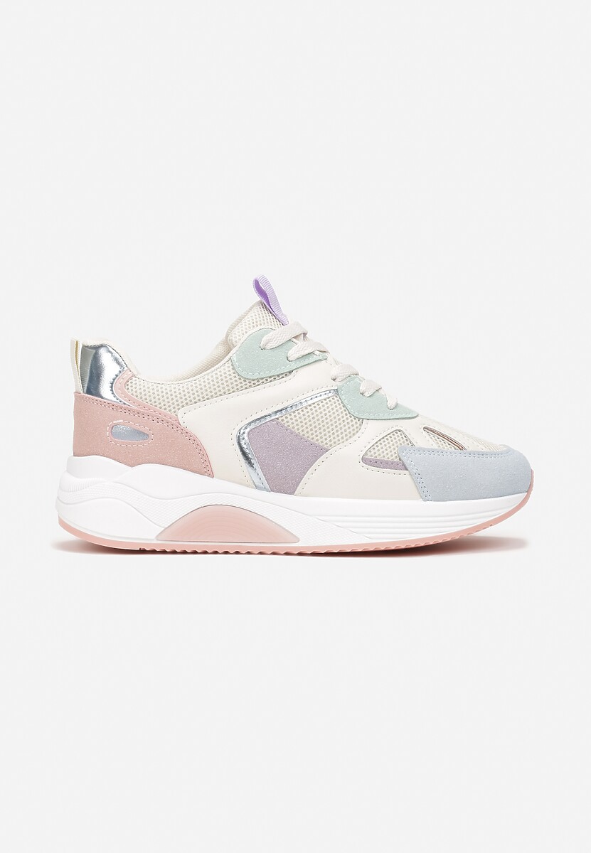Biało-Różowe Sneakersy na Grubej Podeszwie z Ozdobnymi Wstawkami Faidneesi 3