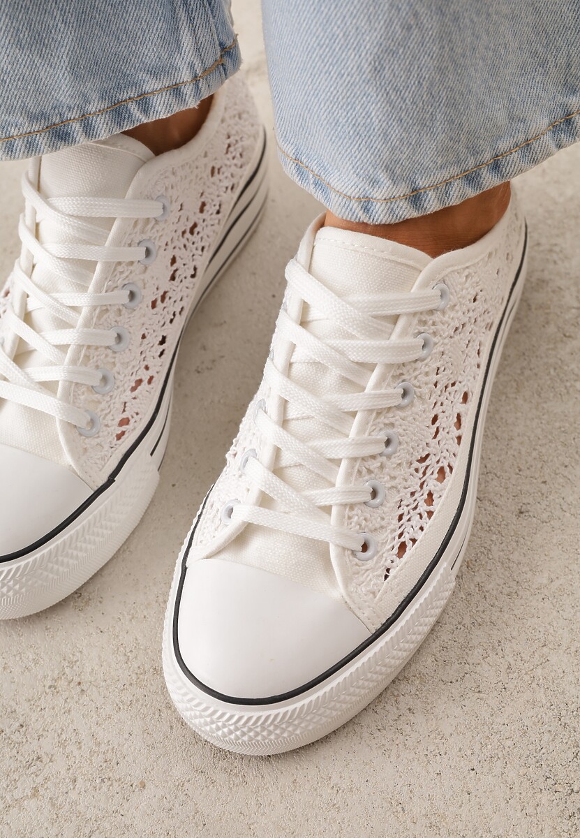 Białe Trampki Przed Kostkę z Ażurową Cholewką Shiliarre 3