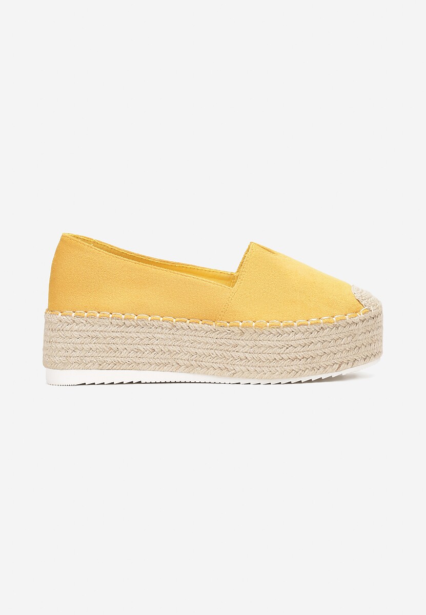 Żółte Espadryle z Imitacji Zamszu na Platformie z Plecionką Tenaia 3