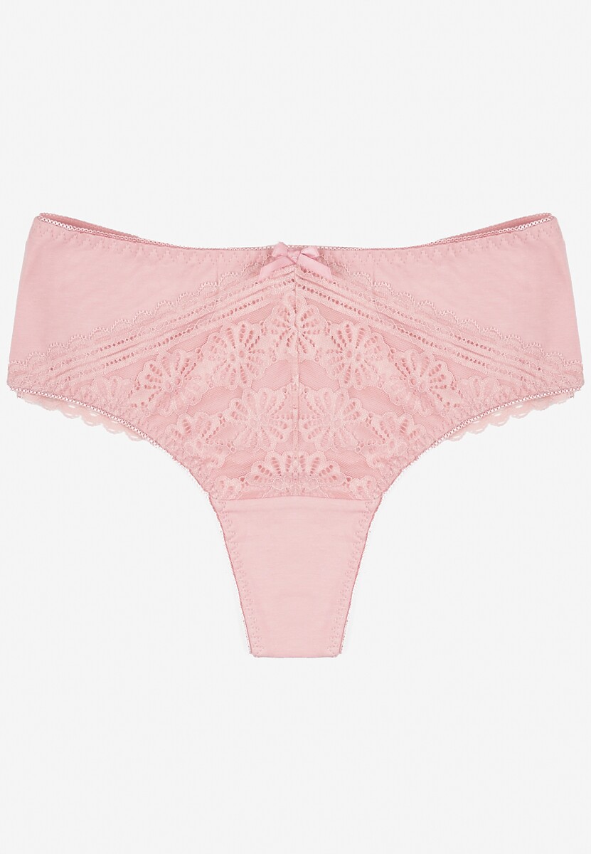 Różowe Majtki Stringi Zdobione Koronką i Kokardką Teelioma 1