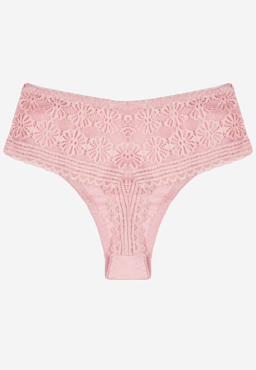Różowe Majtki Stringi Zdobione Koronką i Kokardką Teelioma 2