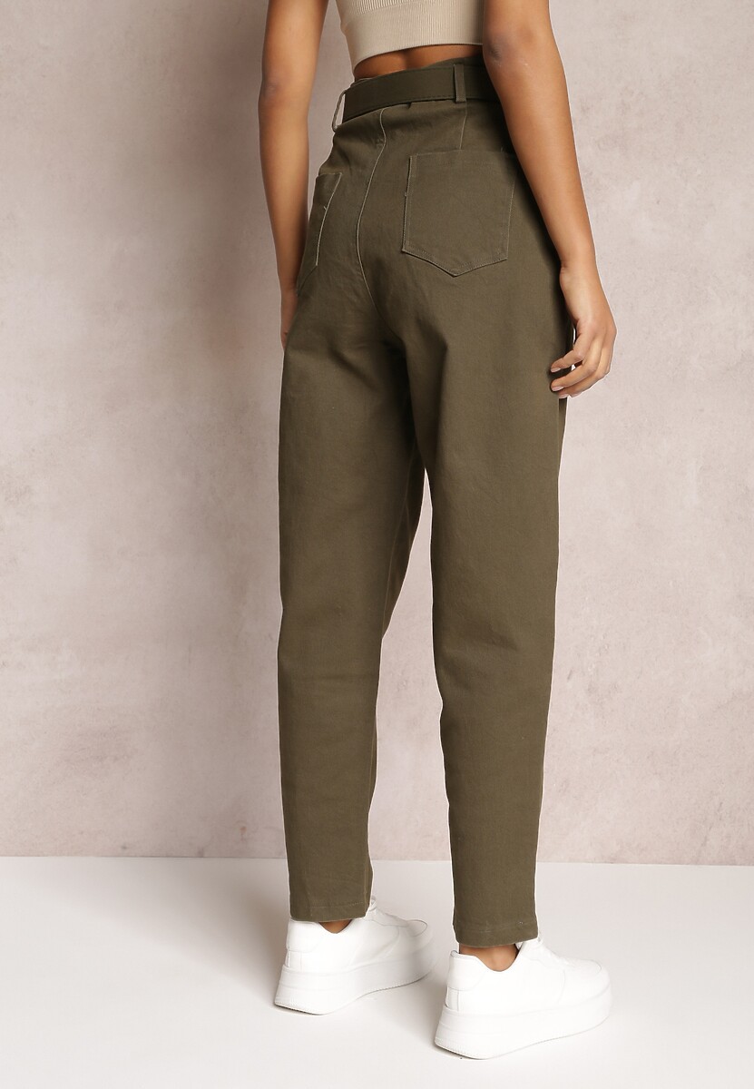 Ciemnozielone Jeansy Mom Fit z Paskiem Alemothee 3