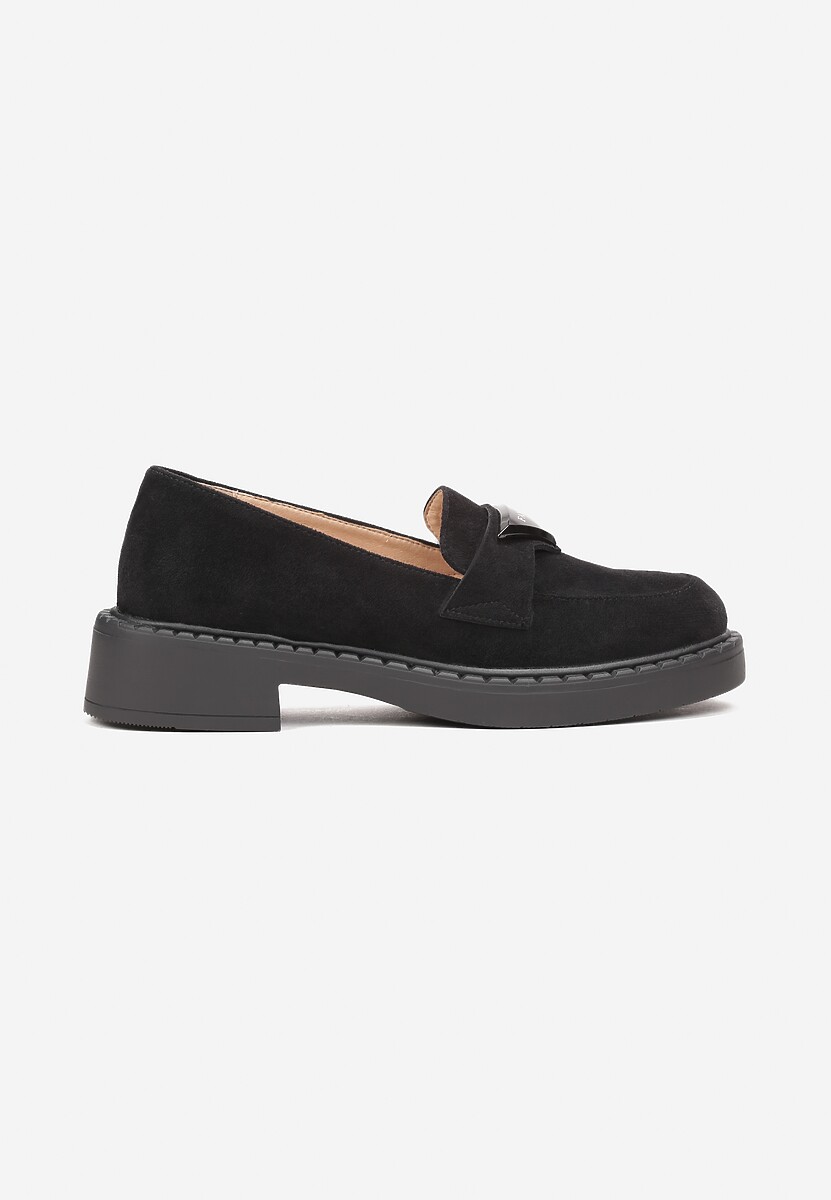 Mocasini negri cu branț din piele naturală și aplicație decorativă Ochelari 3