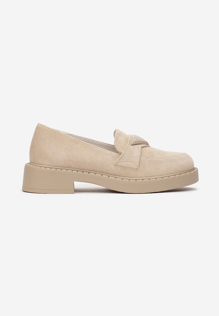 Mocasini Bej cu Brant din Piele Naturală și Aplicatie Decorativă Ochelari 3