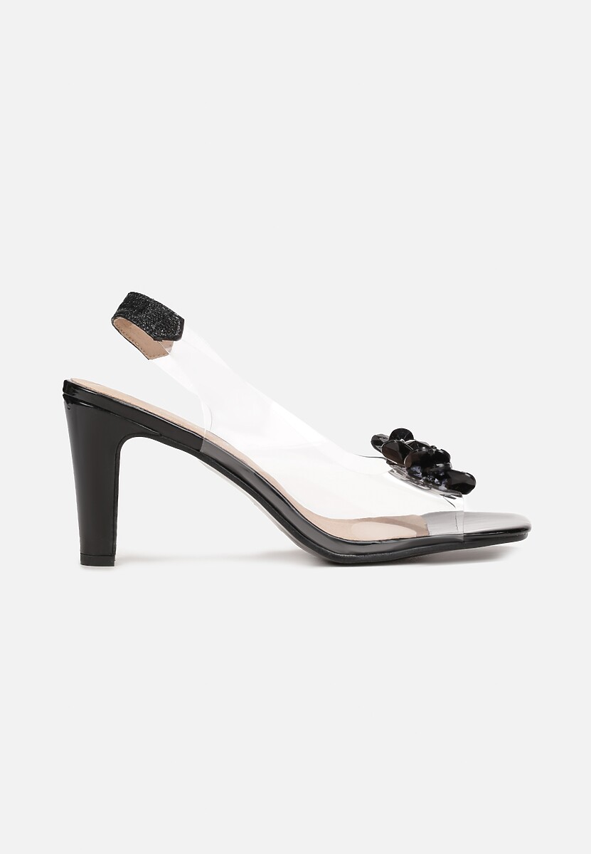 Sandale Negre Transparente cu Toc Conic decorate cu Cristale Acamisia 3