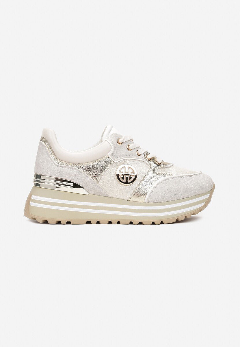 Złote Sneakersy na Ozdobnej Podeszwie i Wkładką ze Skóry Naturalnej Agiri 3