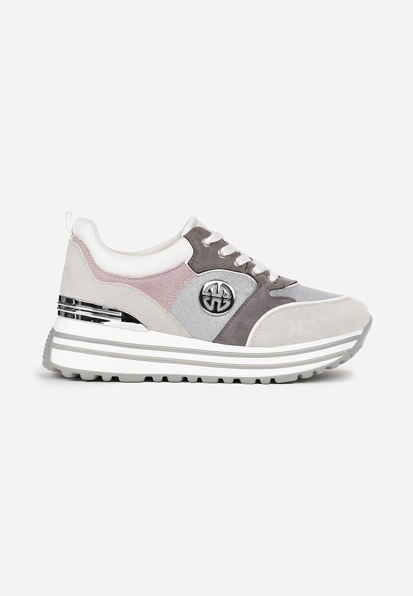 Szare Sneakersy na Ozdobnej Podeszwie i Wkładką ze Skóry Naturalnej Agiri 3