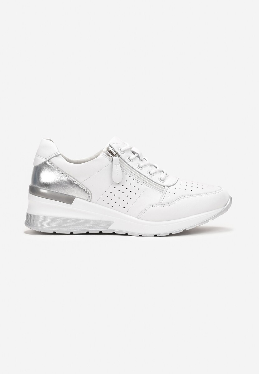 Białe Skórzane Sneakersy Zdobione Suwakiem i Błyszczącym Wzorem Gosedi 3