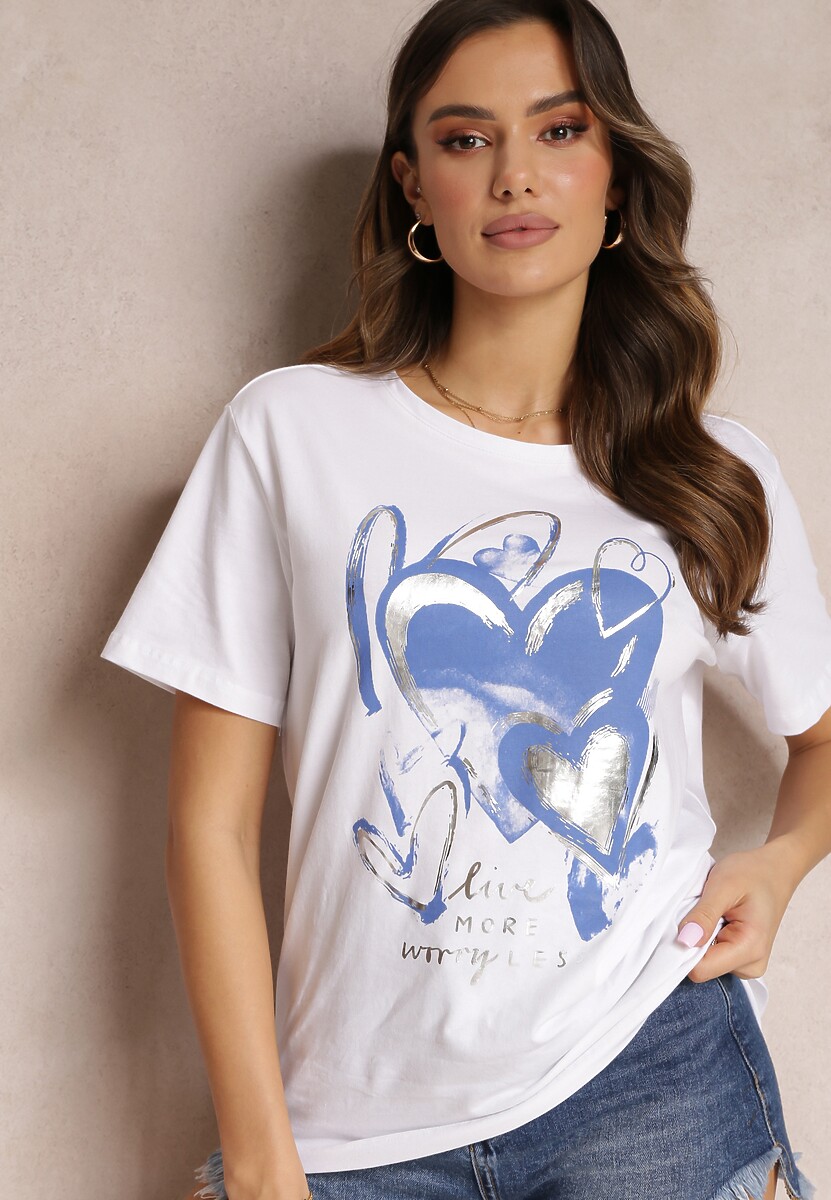 Biały Bawełniany T-shirt z Metalicznym Nadrukiem Arala 2