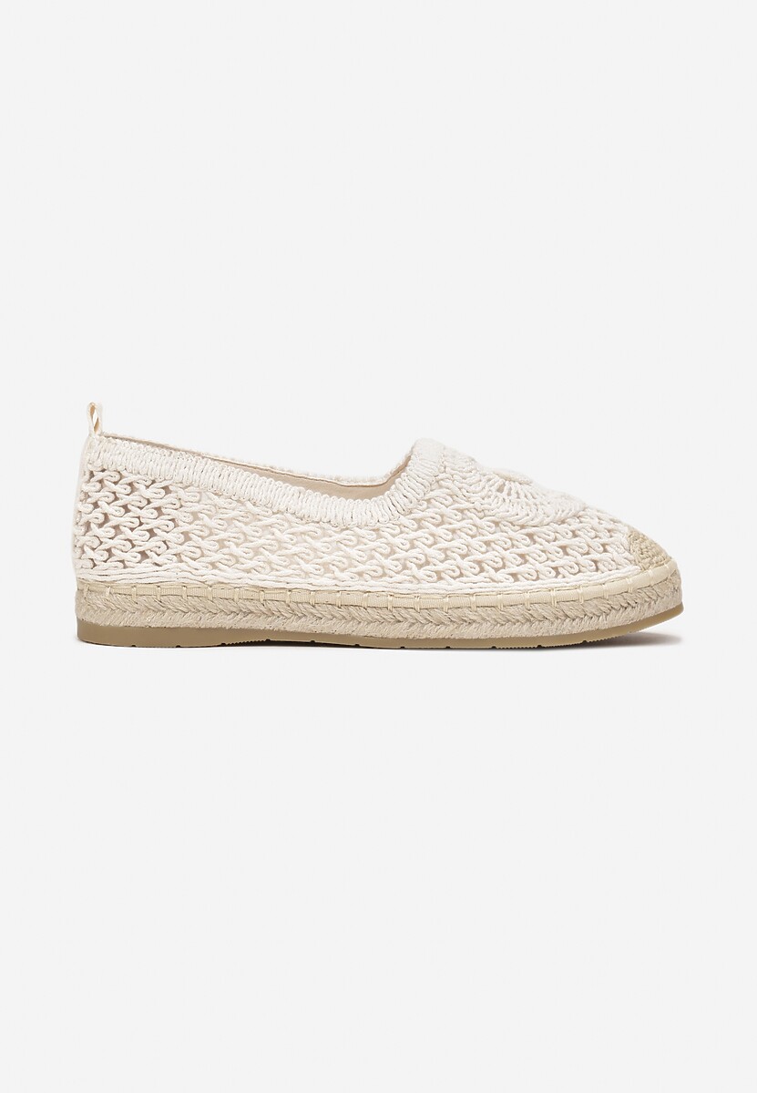 Beżowe Espadryle na Plecionej Podeszwie z Ażurową Cholewką przed Kostkę Olloh 3