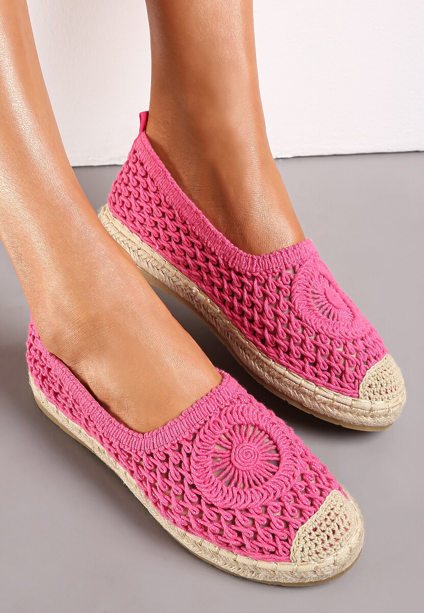 Fuksjowe Espadryle na Plecionej Podeszwie z Ażurową Cholewką przed Kostkę Olloh 2