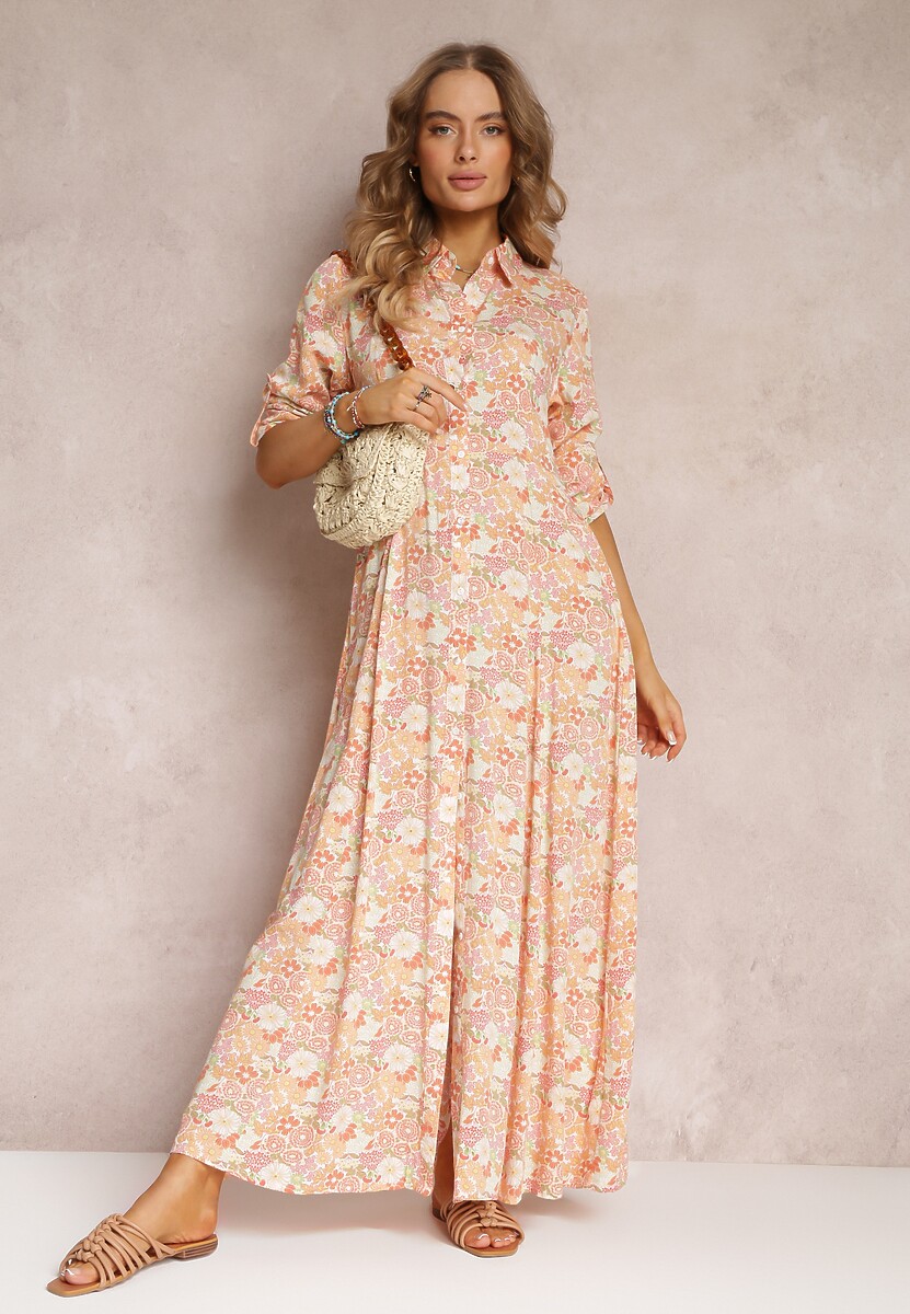 Pomarańczowo-Biała Sukienka Koszulowa Castorius 2