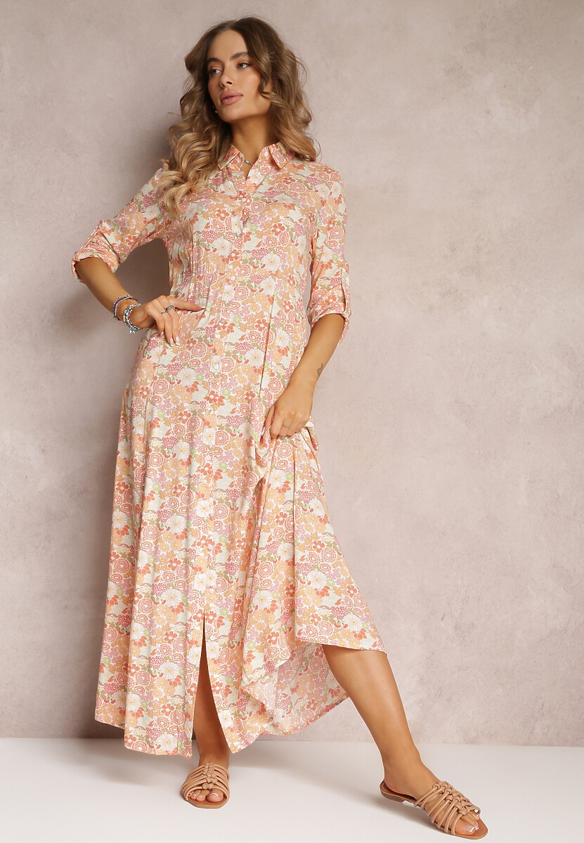 Pomarańczowo-Biała Sukienka Koszulowa Castorius 1