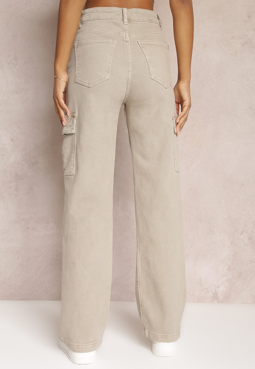 Beżowe Jeansy Cargo High Waist z Kieszeniami Anora 3