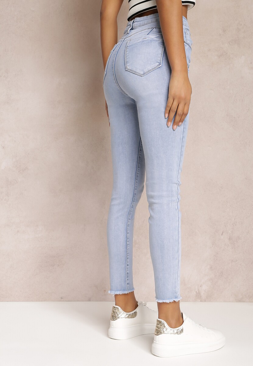 Jasnoniebieskie Jeansy Skinny z Efektem Push Up i Przetarciami Kelyna 3