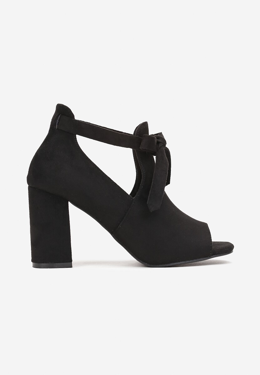 Czarne Sandały Peep Toe z Supełkiem na Słupku Eudothy 3