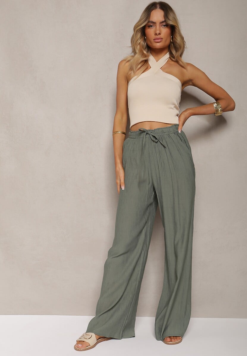 Pantaloni Verde Inchis din Material cu Elastic Creponat Pimpernel 1