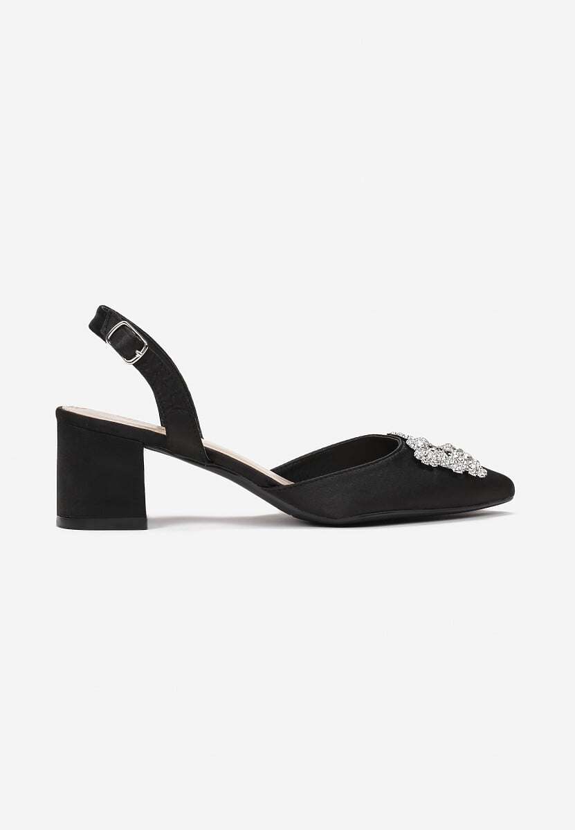 Sandale negre din satin cu toc și cataramă elegantă cu vârf ascuțit Nanasia 3