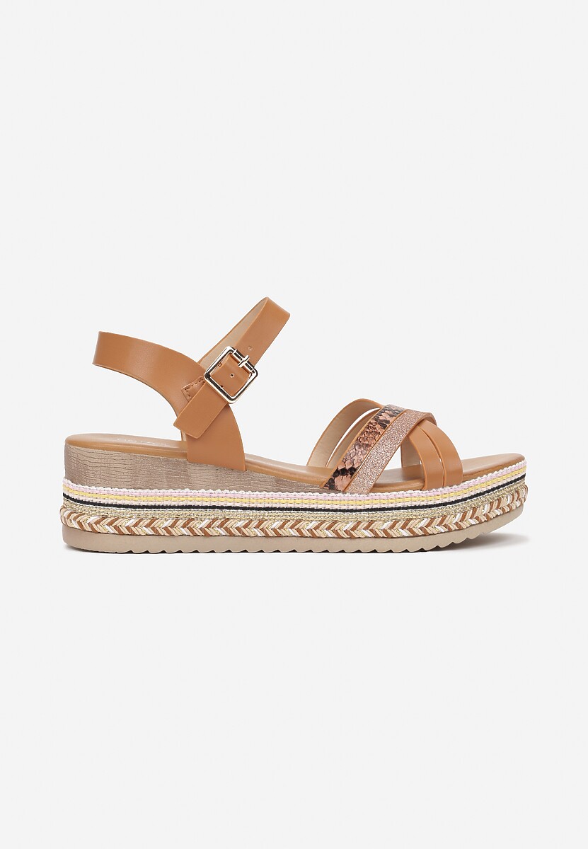 Br zowe Sanda y Boho z Ozdobnymi Paseczkami i Platform Cellaila w