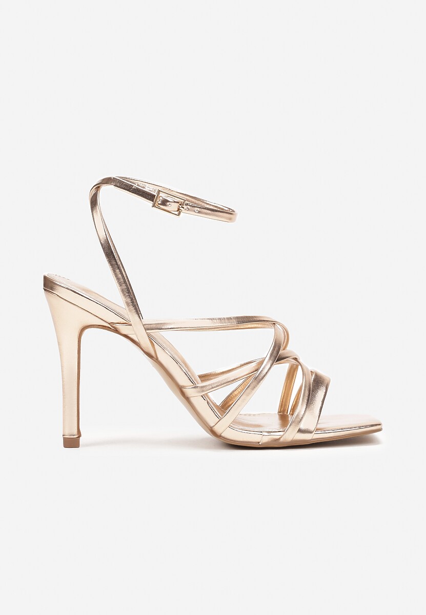 Szampańskie Sandały z Cienkimi Paskami na Wysokiej Szpilce Riga 3
