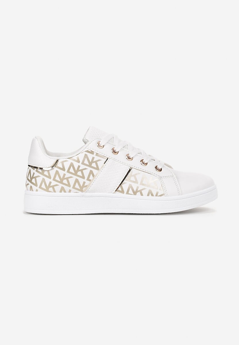 Biało-Złote Sznurowane Sneakersy z Metalicznym Nadrukiem Raynia 3