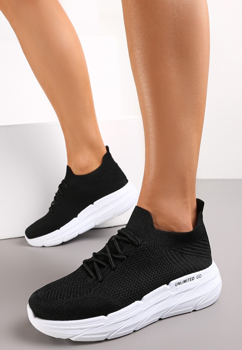 Czarne Wsuwane Sneakersy z Elastyczną Cholewką i Ozdobnym Wiązaniem Danata 1