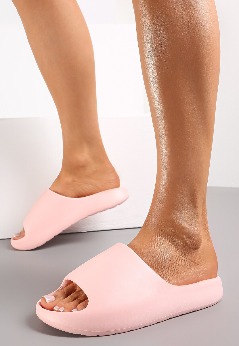 Różowe Piankowe Klapki z Grubą Podeszwą i Szerokim Paskiem Zamila 2