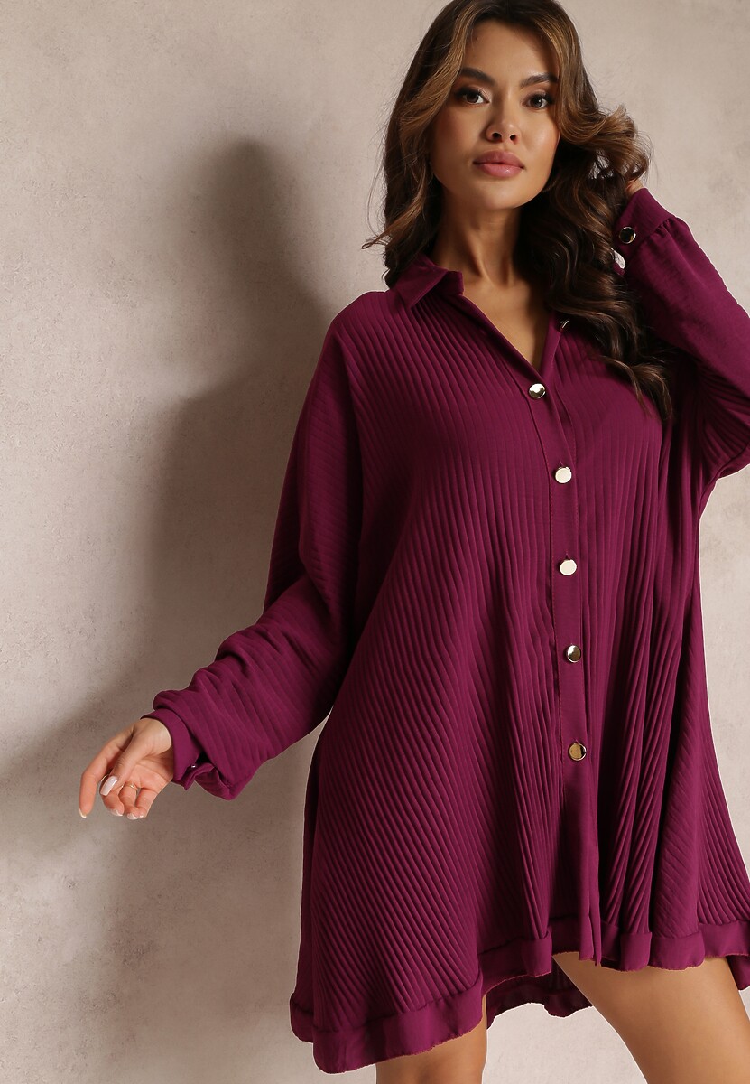 Rochie cămașă violetă plisată Giphi 1