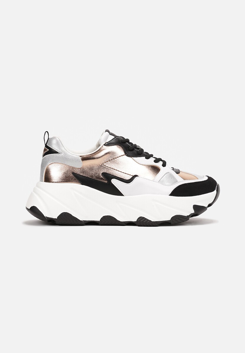 Złote Sznurowane Sneakersy na Grubej Podeszwie z Ozdobnymi Wstawkami Melithia 3