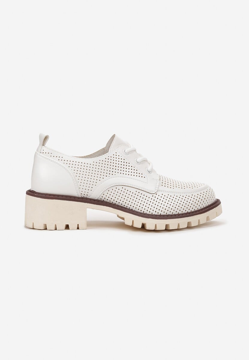 Pantofi sport albi cu talpă cu profil și perforații și branț din piele Kailsey 3