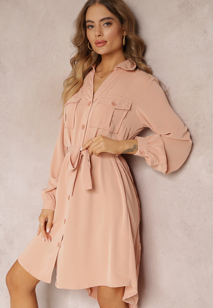 Rochie Cămașă Mini din Bumbac Zenata Roz 1