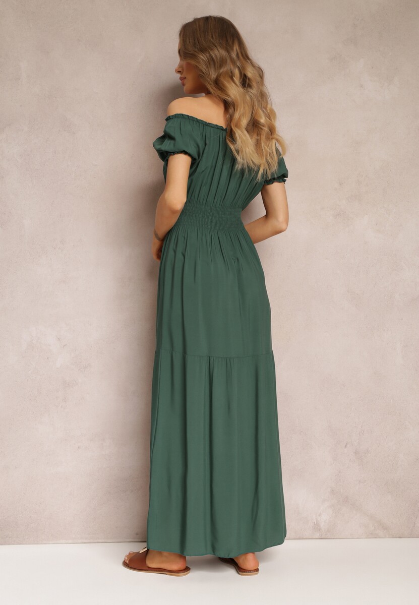 Rochie Verde Închis Cloș Yolaphne Tip Carmen 3