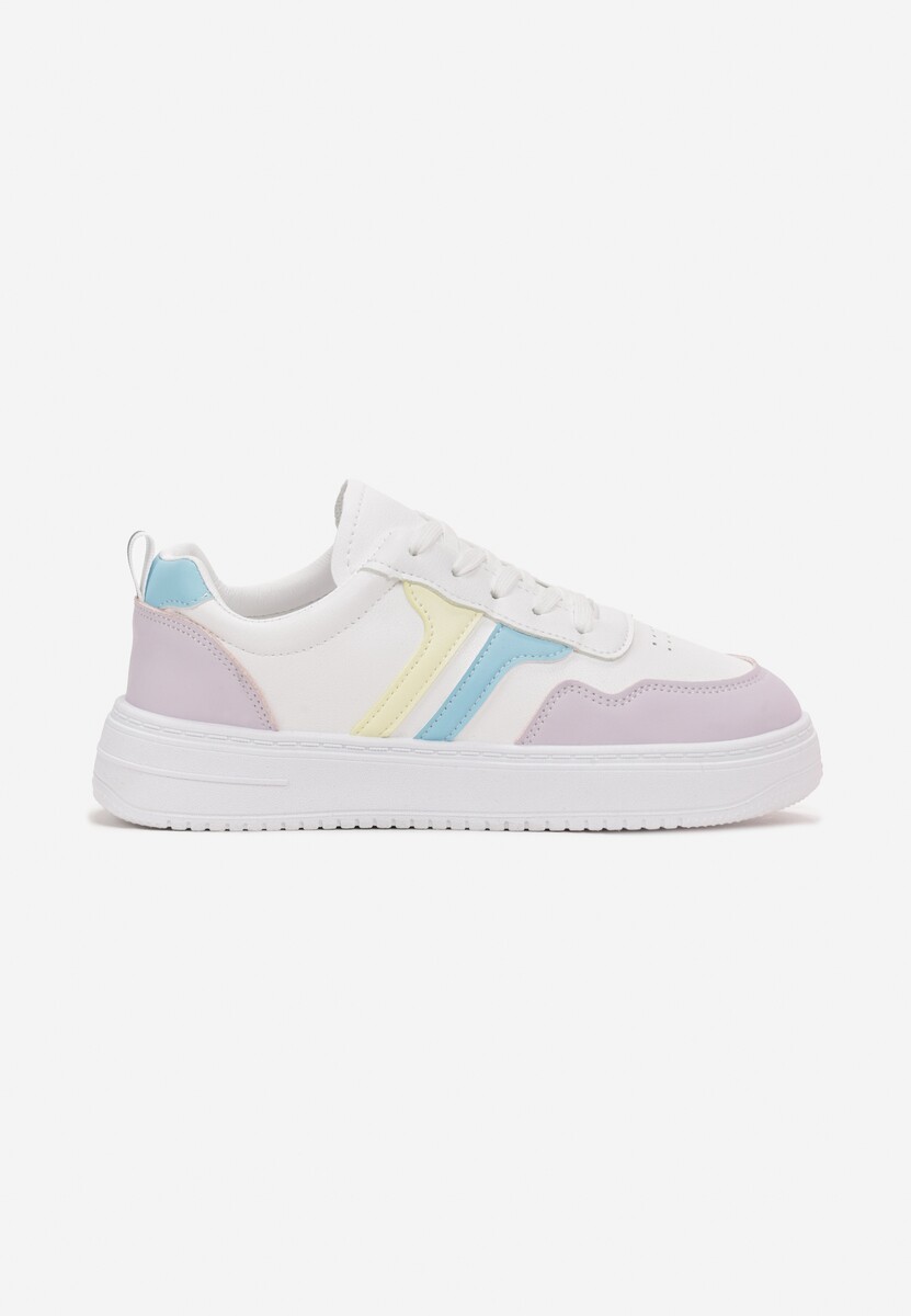 Sneakers Alb-Violet cu Talpă Plată și Cusături Colorate Niomie 3