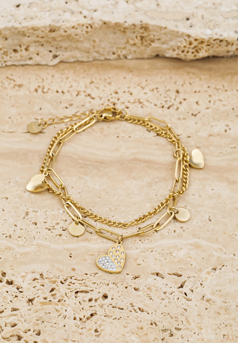 Złota Bransoletka z Zawieszkami i Serduszkami w Cyrkonie Tate 1