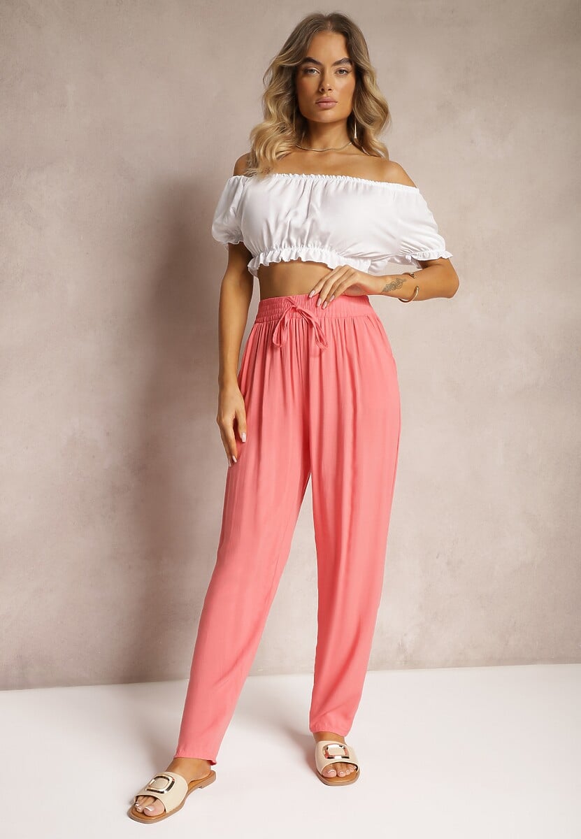 Pantaloni Roz Vâscoză cu Elastic în Talie și Picior Conic Sumipaku 2