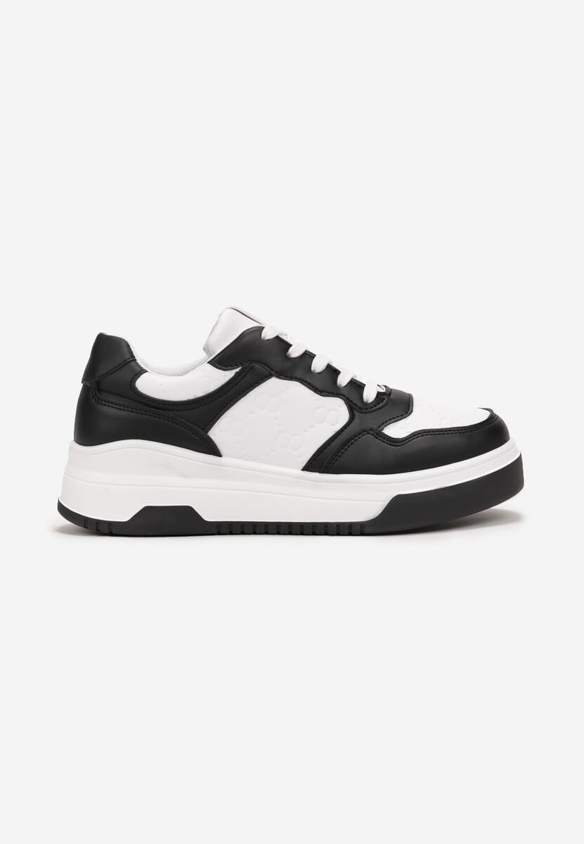Sneakerși Alb-Negru cu Șireturi pe Talpă Groasă Ainne 3