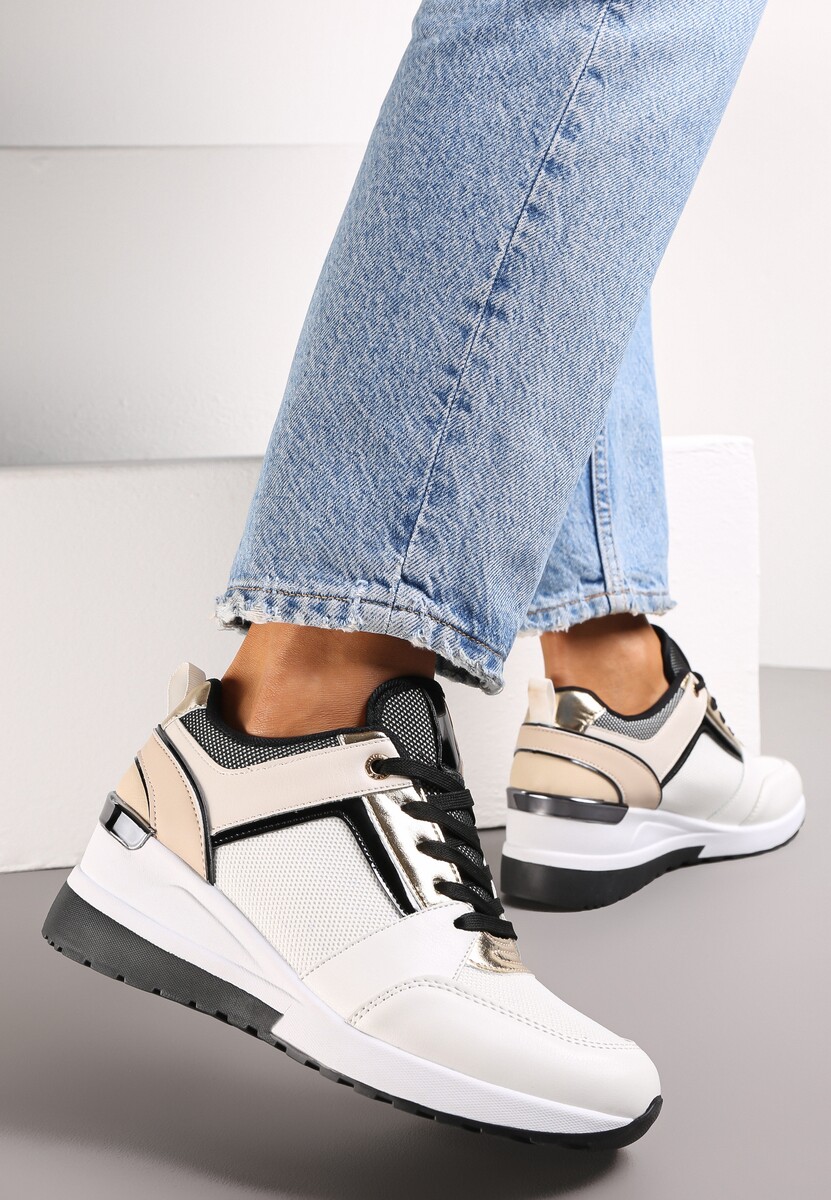 Sneakers Albi cu Șireturi pe Platformă Joasă cu Perforare și Cusături Anabrenda 1