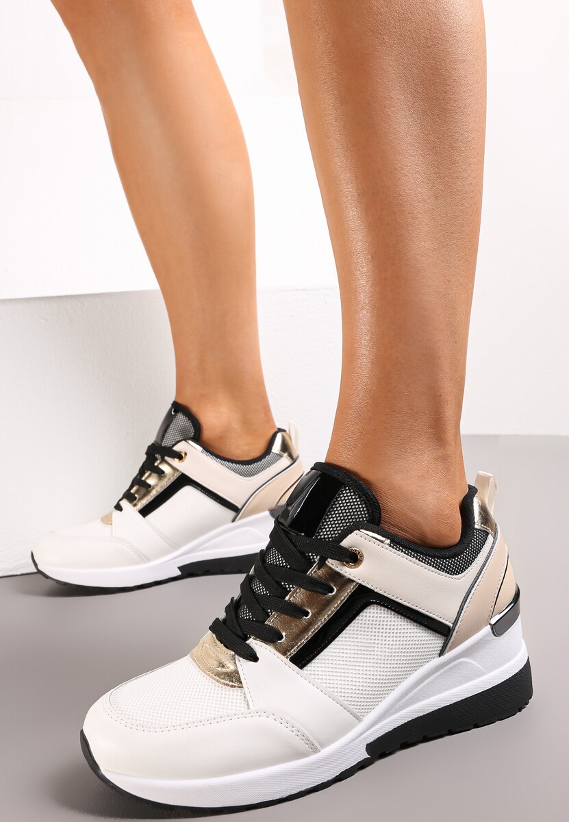 Sneakers Albi cu Șireturi pe Platformă Joasă cu Perforare și Cusături Anabrenda 2